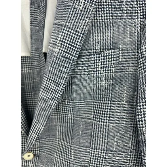 Zara Man Blazer Jacket Plaid Houndstooth Navy Blue & White US Men's Size 42 - Picture 3 of 13